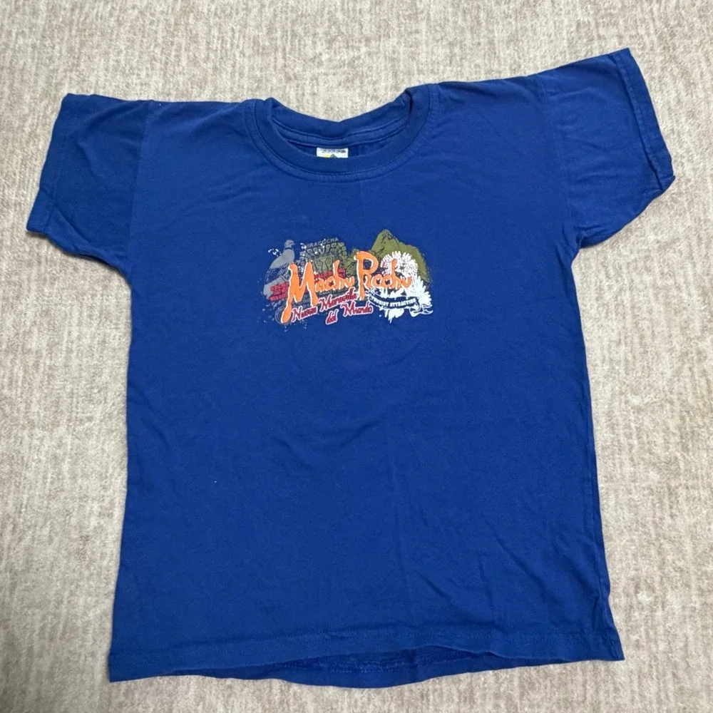 Vintage Machu Picchu‎ Peru Graphic T-Shirt Youth Small Blue Travel Souvenir